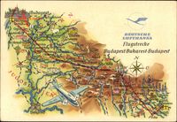Luftstrecken Lufthansa, Flugstrecke Budapest Bukarest, Jugoslawien