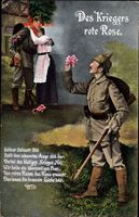 Des Kriegers rote Rose, Goldner Zukunft Bild, Frau umarmt Soldaten