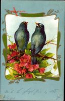 Jugendstil Zwei Vögel sitzen auf einem Ast, Frühling, Kitsch