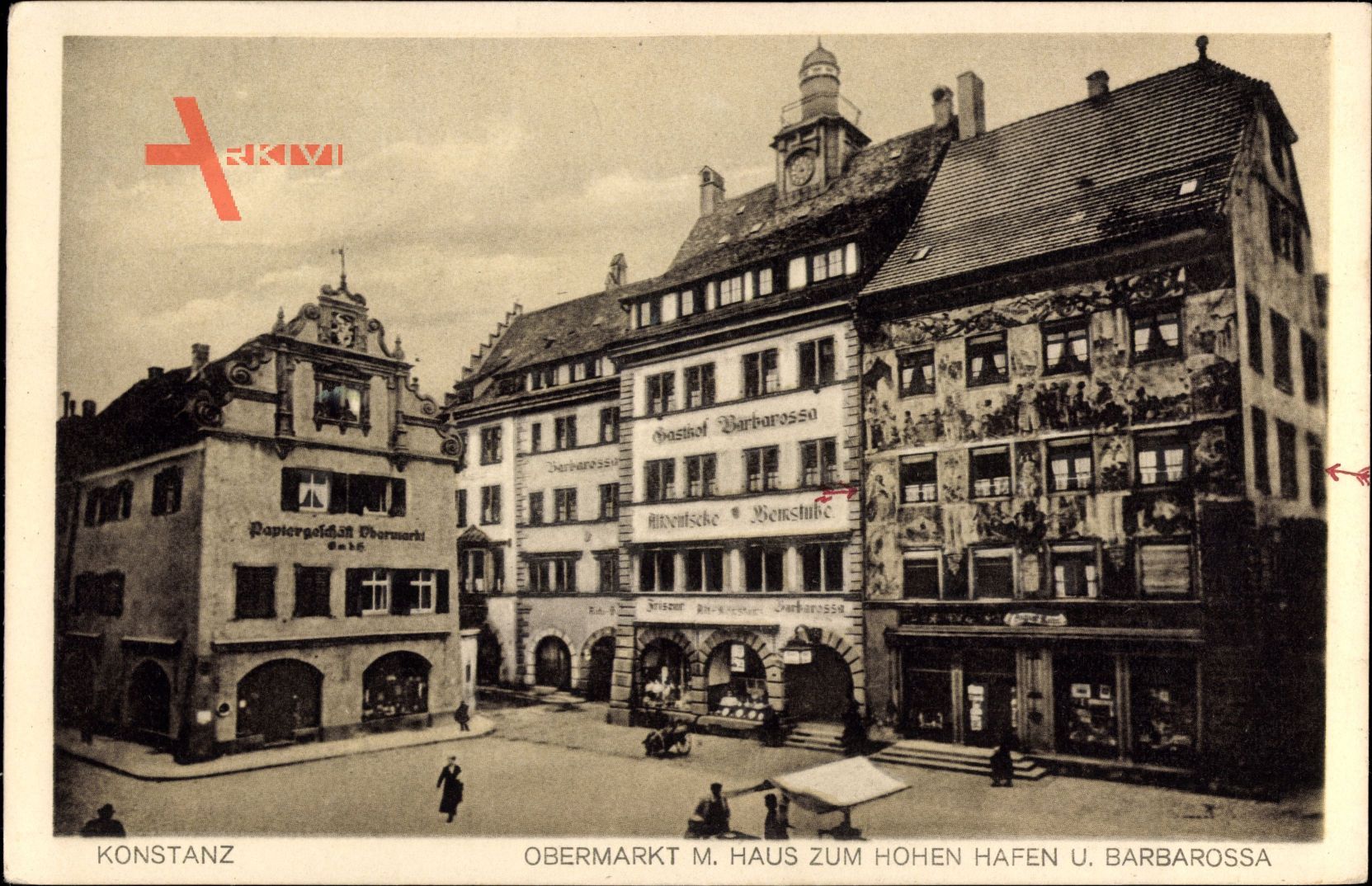 Konstanz am Bodensee, Obermarkt mit Haus zum hohen Hafen und Barbarossa