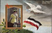 Passepartout Treue Grüße aus deutschem Land, Frau, Weiße Taube, Fahne