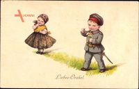 Liebesorakel, Soldat rupft Blumenblätter, Junges Mädchen