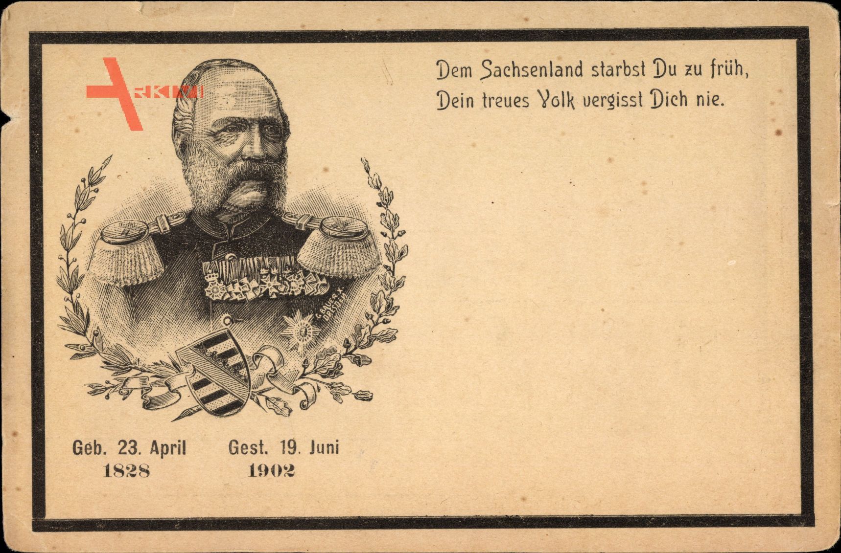 Passepartout König Albert von Sachsen, 1928 bis 1902, Trauerkarte
