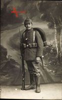 Soldat in Uniform, Tornister, Bajonett, Pickelhaube, Regiment 140