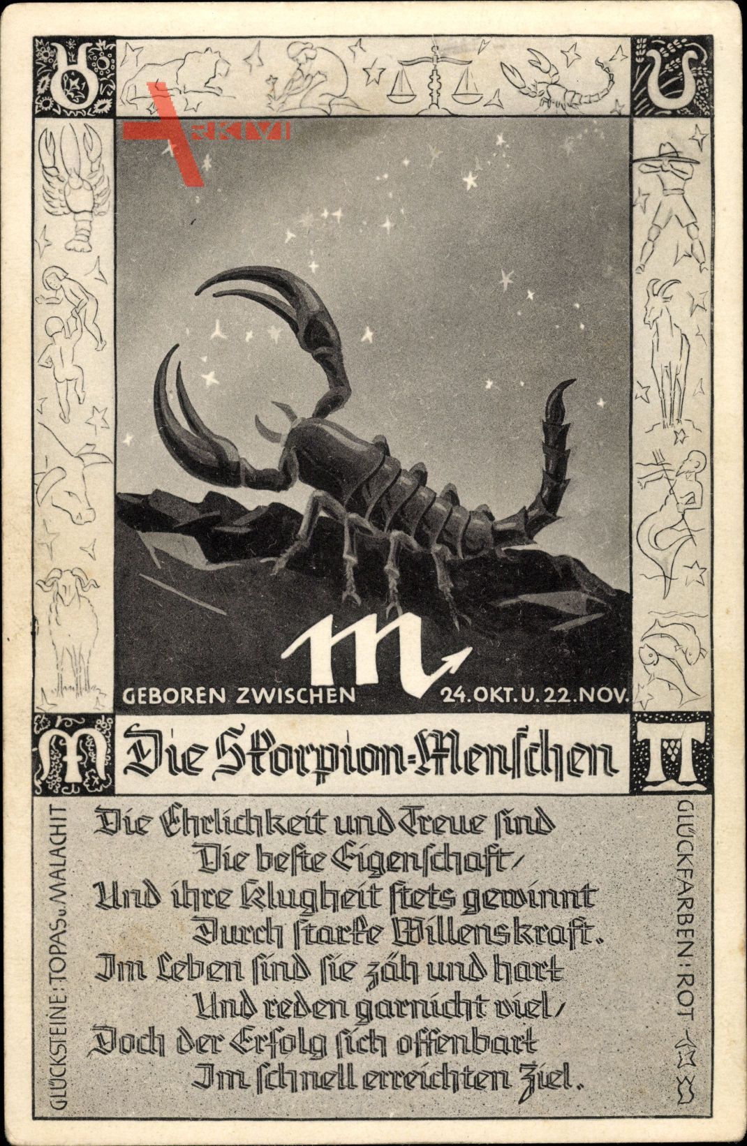 Passepartout Sternzeichen Skorpion, Scorpio, 24. Oktober bis 22. November