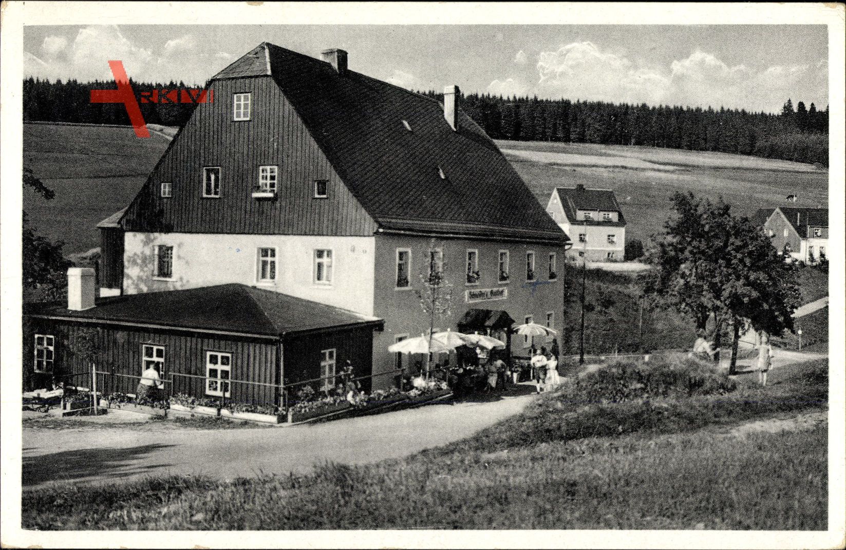 Tellerhäuser Breitenbrunn im Erzgebirge, Blick auf einen Gasthof