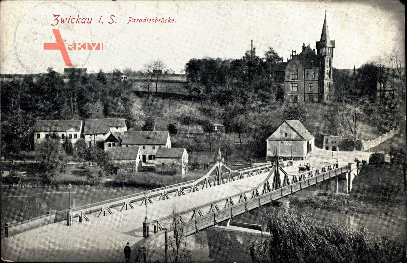 Zwickau in Sachsen, Blick auf die Paradiesbrücke, Wohnhäuser