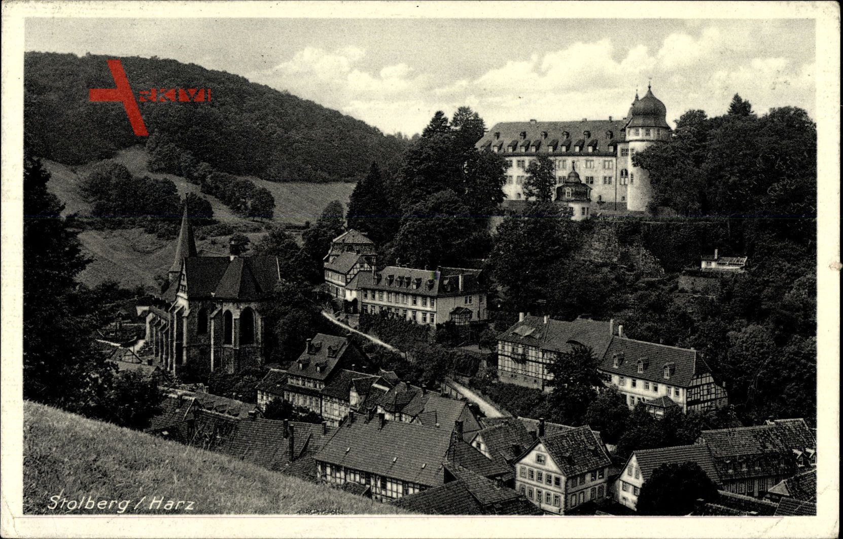 Stolberg Südharz, Blick auf den Ort und das Schloss, Kirche