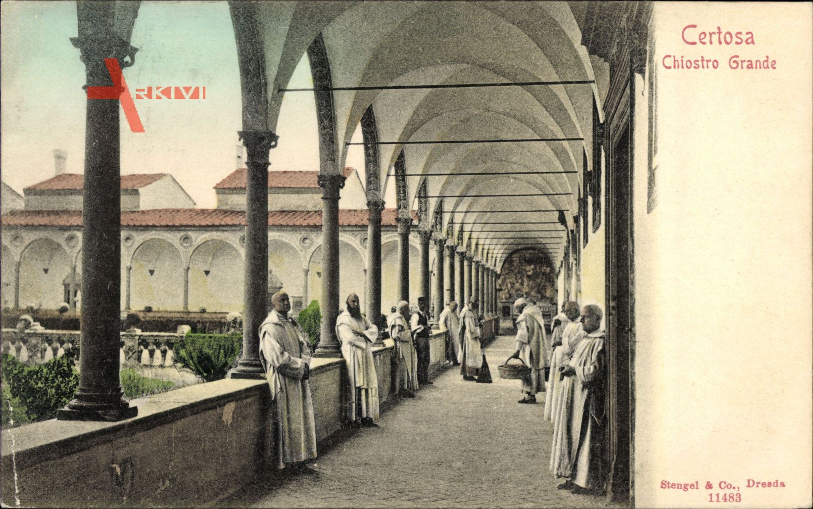 Pavia Lombardia, Certosa, Chiostro Grande, Mönche, Säulengang