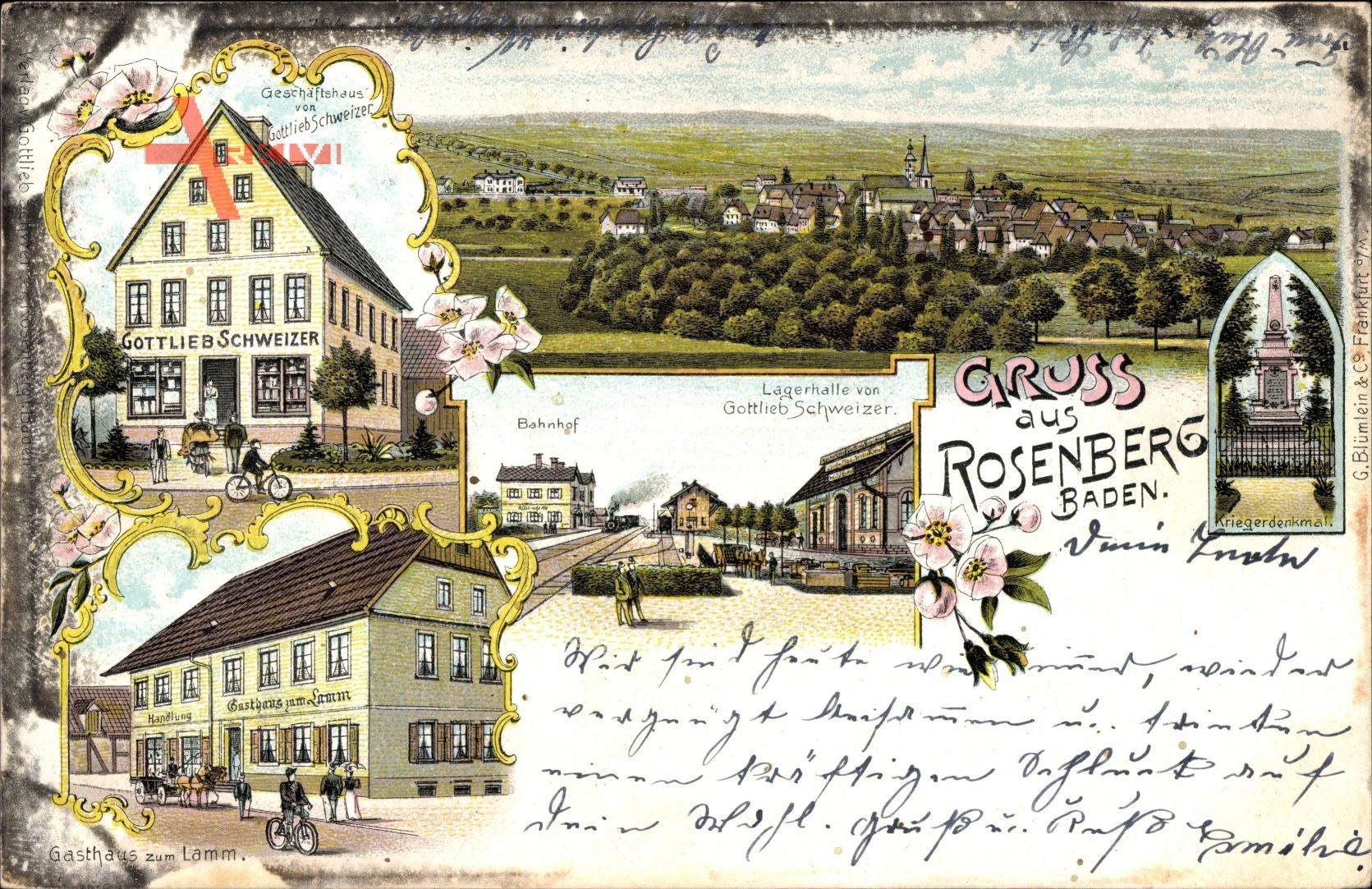 Rosenberg Baden, Gottlieb Schweizer, Gasthaus zum Lamm, Kriegerdenkmal