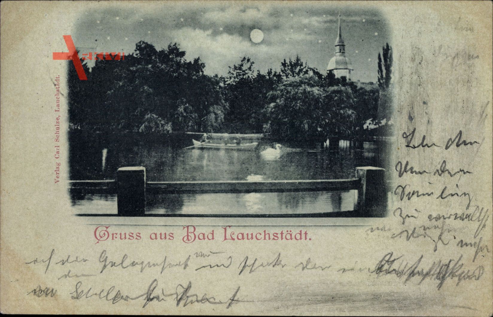 Mondschein Bad Lauchstädt, Gewässer, Schwan, Ruderboot, Goethestadt