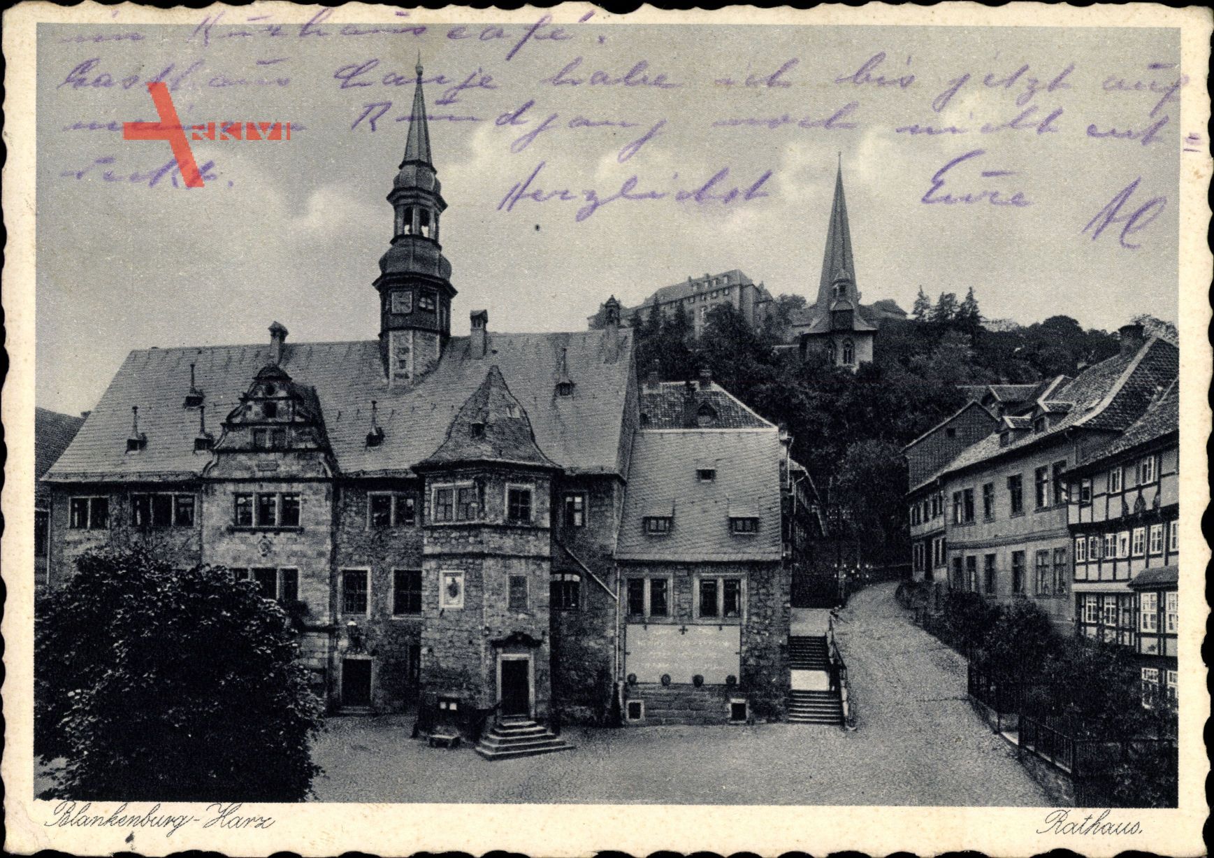 Blankenburg am Harz, Straßenpartie mit Blick auf das Rathaus