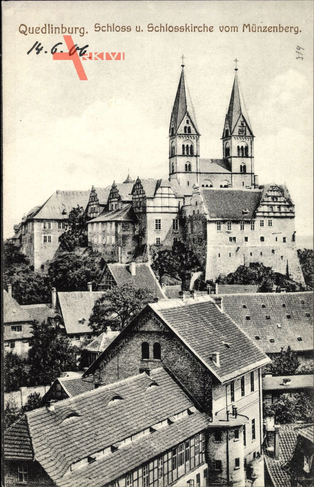Quedlinburg, Blick auf das Schloss und Schlosskirche vom Münzenberg