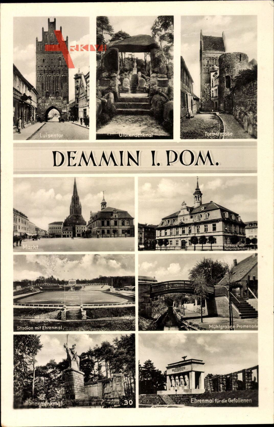 Demmin in Vorpommern, Luisentor, Turmstraße, Kolonialbrunnen, Stadion