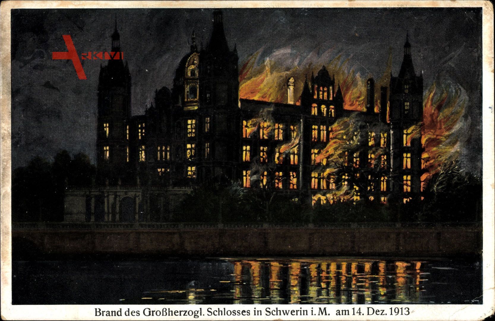 Schwerin in Mecklenburg Vorpommern, Brand des Schlosses 14 Dez 1913