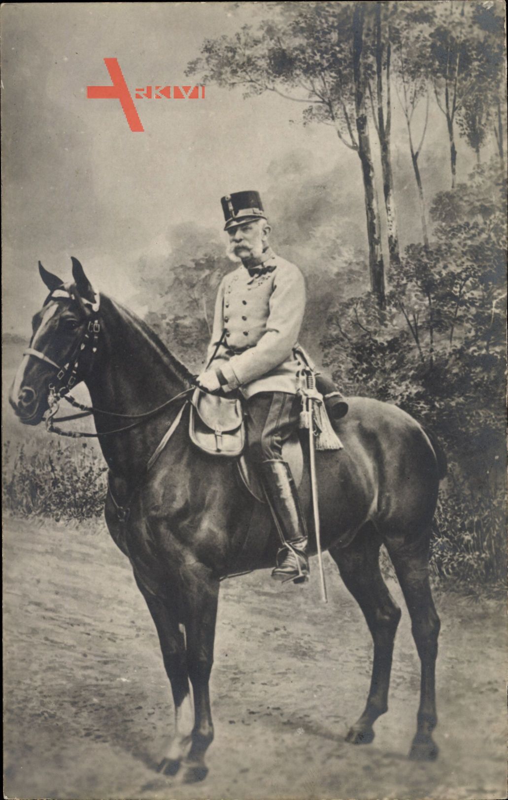 Kaiser Franz Joseph I. auf seinem Pferd sitzend, Säbel