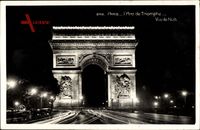 Paris, L'Arc de Triomphe, Vue de Nuit, Nachtansicht, Triumphbogen