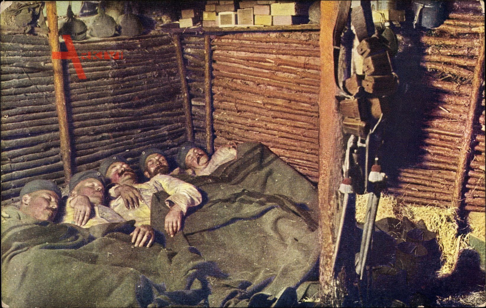 Nachtruhe in bombensicherem Unterstand, Soldaten schlafen