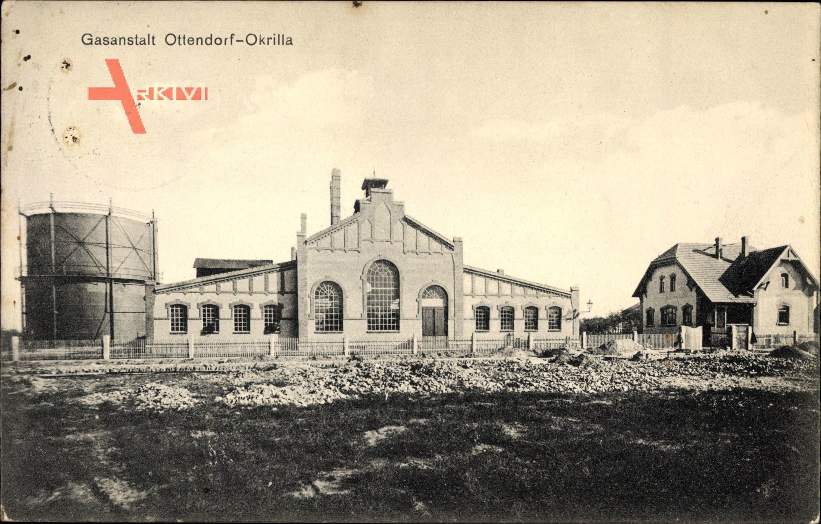 Ottendorf Okrilla im Kr. Bautzen, Blick auf die Gasanstalt, Kraftwerk