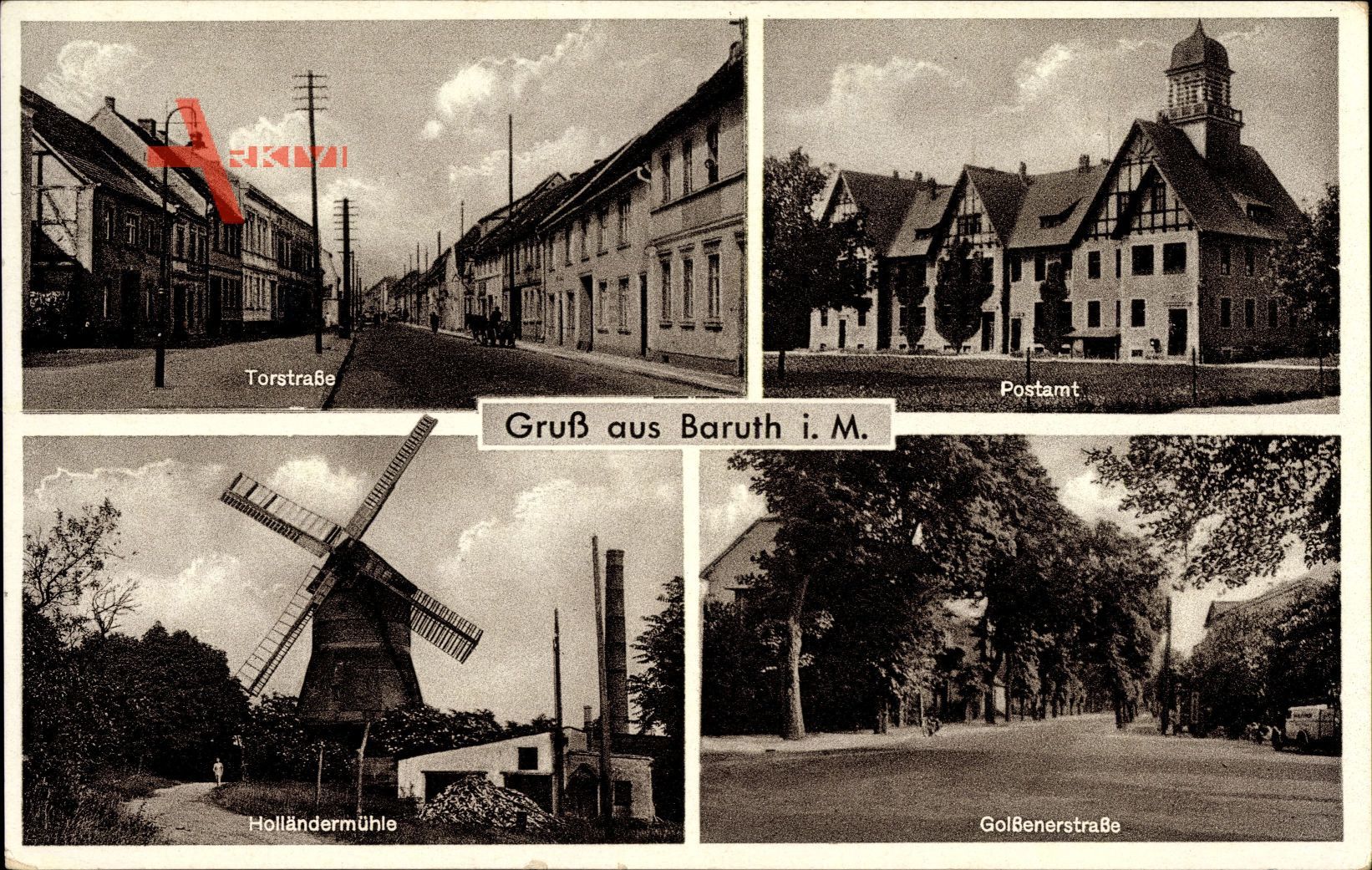 Baruth in der Mark, Torstraße, Holländermühle, Postamt, Golßenerstraße