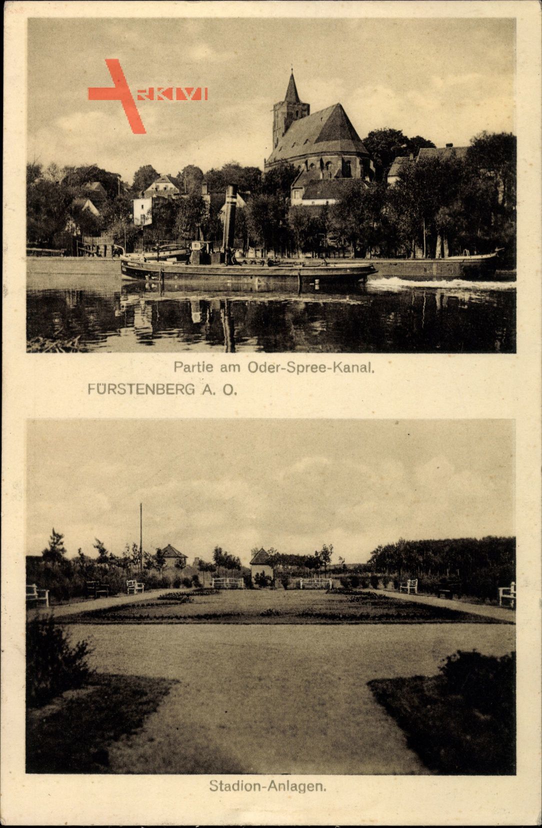 Fürstenberg Oder Eisenhüttenstadt in Brandenburg, Stadion, Oder Spree Kanal