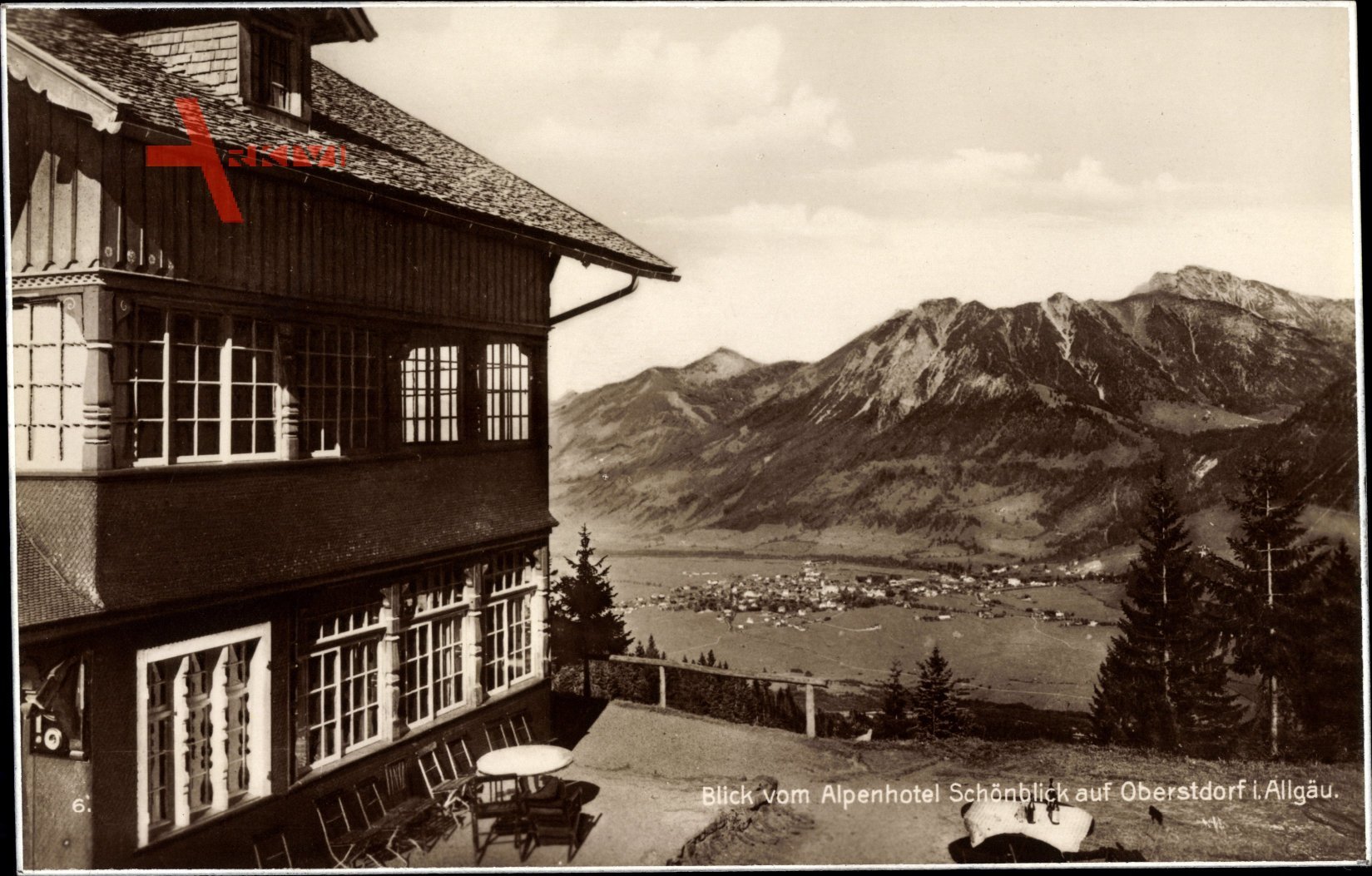 Oberstdorf im Allgäu, Blick vom Alpenhotel Schönblick auf den Ort