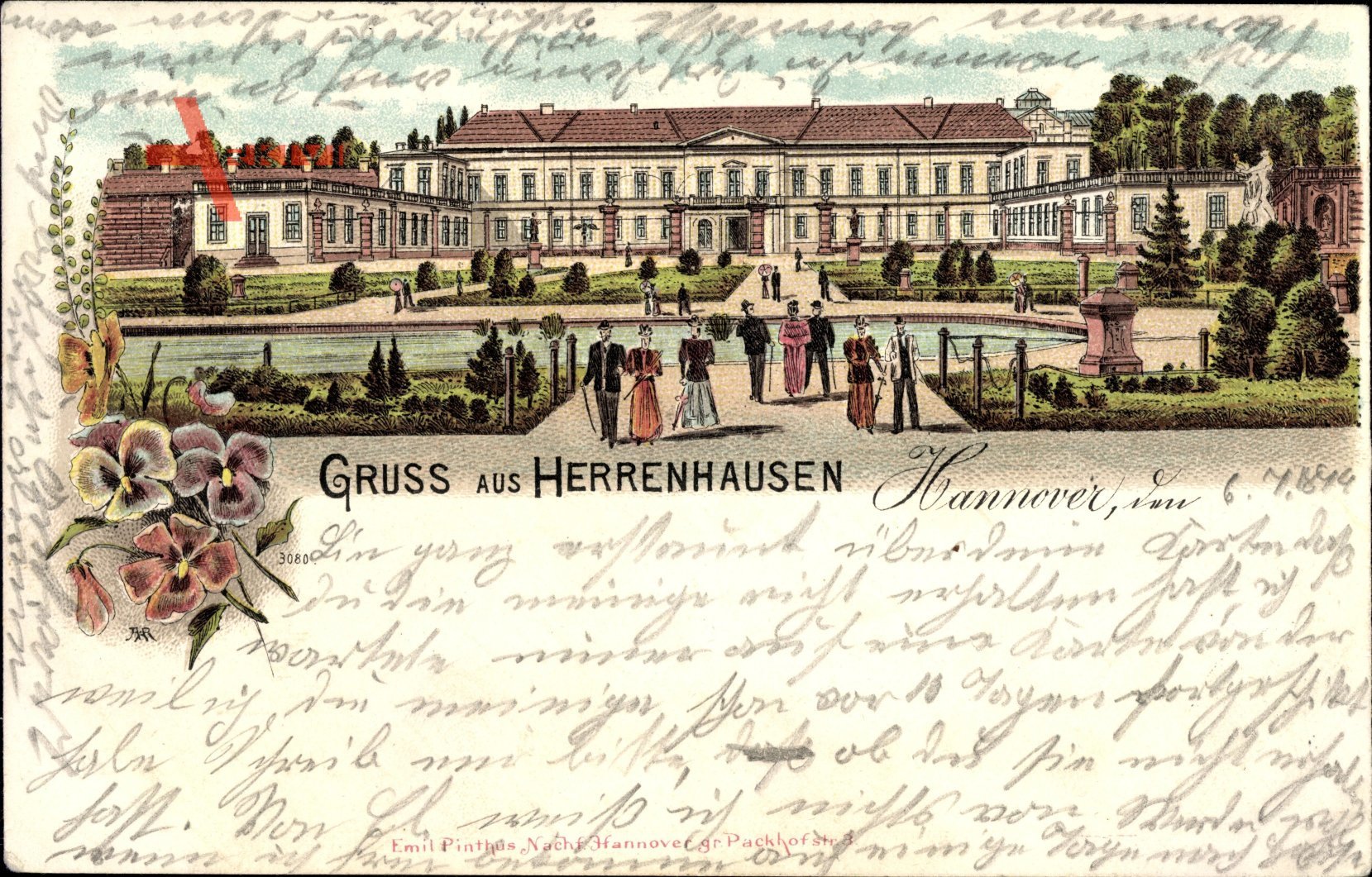 Herrenhausen Hannover, Blick auf das Schloss, Teich, Parkanlage