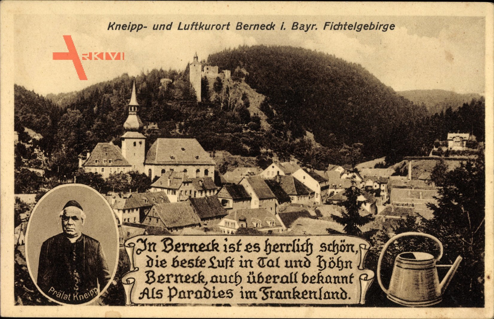 Bad Berneck im Fichtelgebirge Oberfranken, Prälat Kneipp, Blick auf den Ort