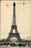 Paris, La Tour Eiffel, Ansicht vom Eiffelturm, Riesenrad, Pferdekutschen