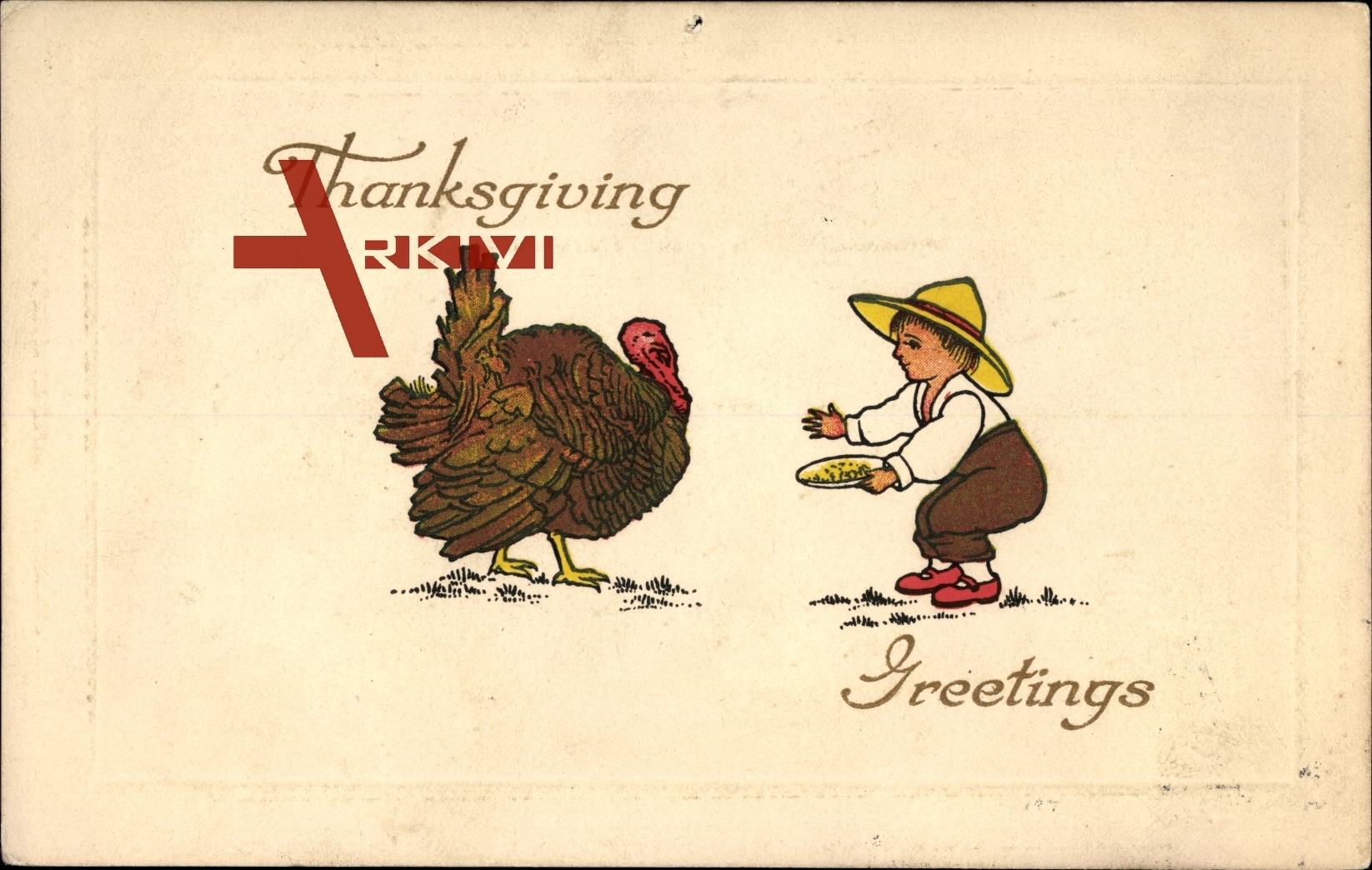Kleiner Junge mit Strohhut versucht Truthahn für Thanksgiving um 1909 zu fangen