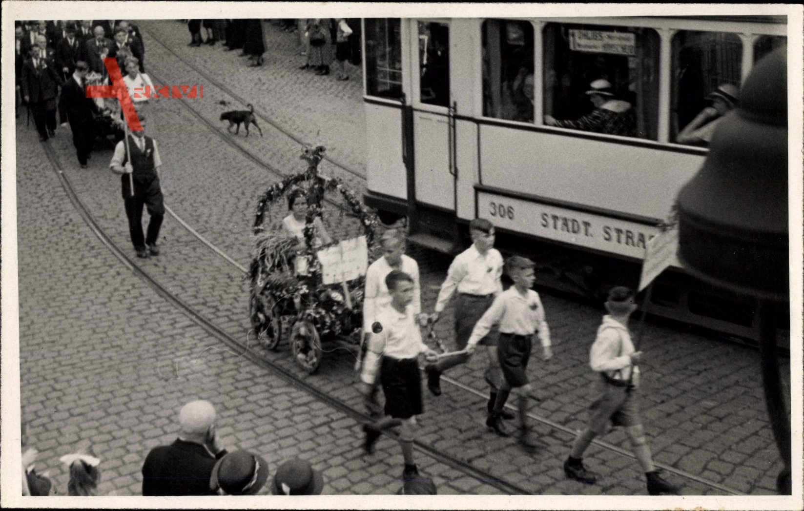 Ohligs Solingen in Nordrhein Westfalen, Erntedankfest 1. Oktober 1933, Straßenbahn Linie 1
