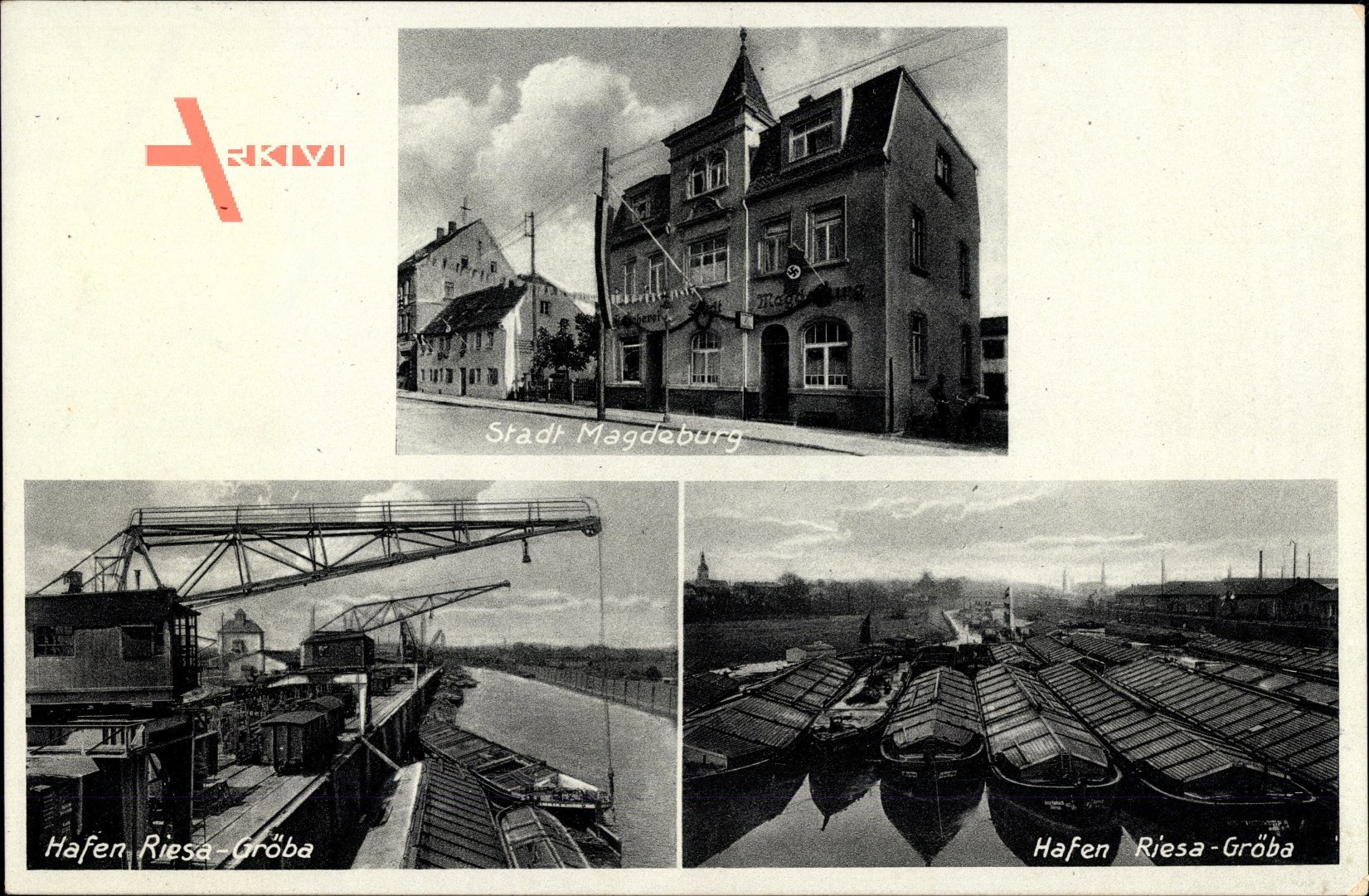 Gröba Riesa an der Elbe, Fleischerei Stadt Magdeburg, Georg Schunack, Hafenpartie