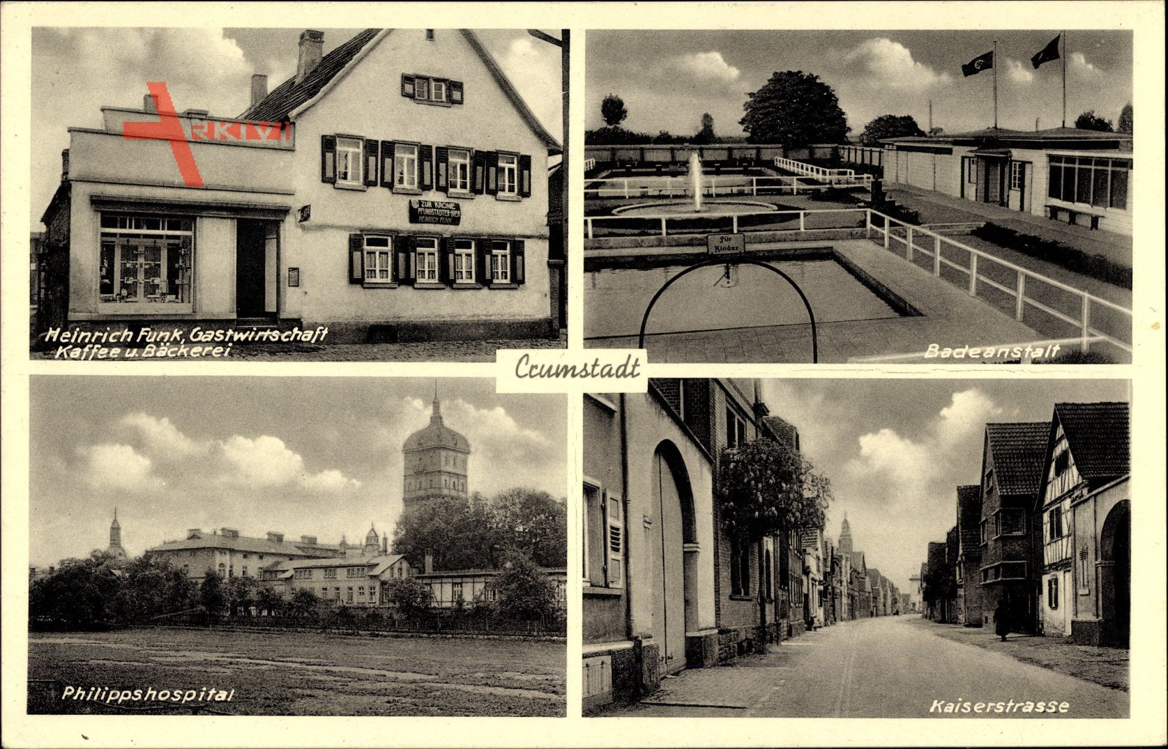 Crumstadt Riedstadt, Heinrich Fink, Kaffee, Bäckerei, Badeanstalt, Kaiserstraße, Philippshospital