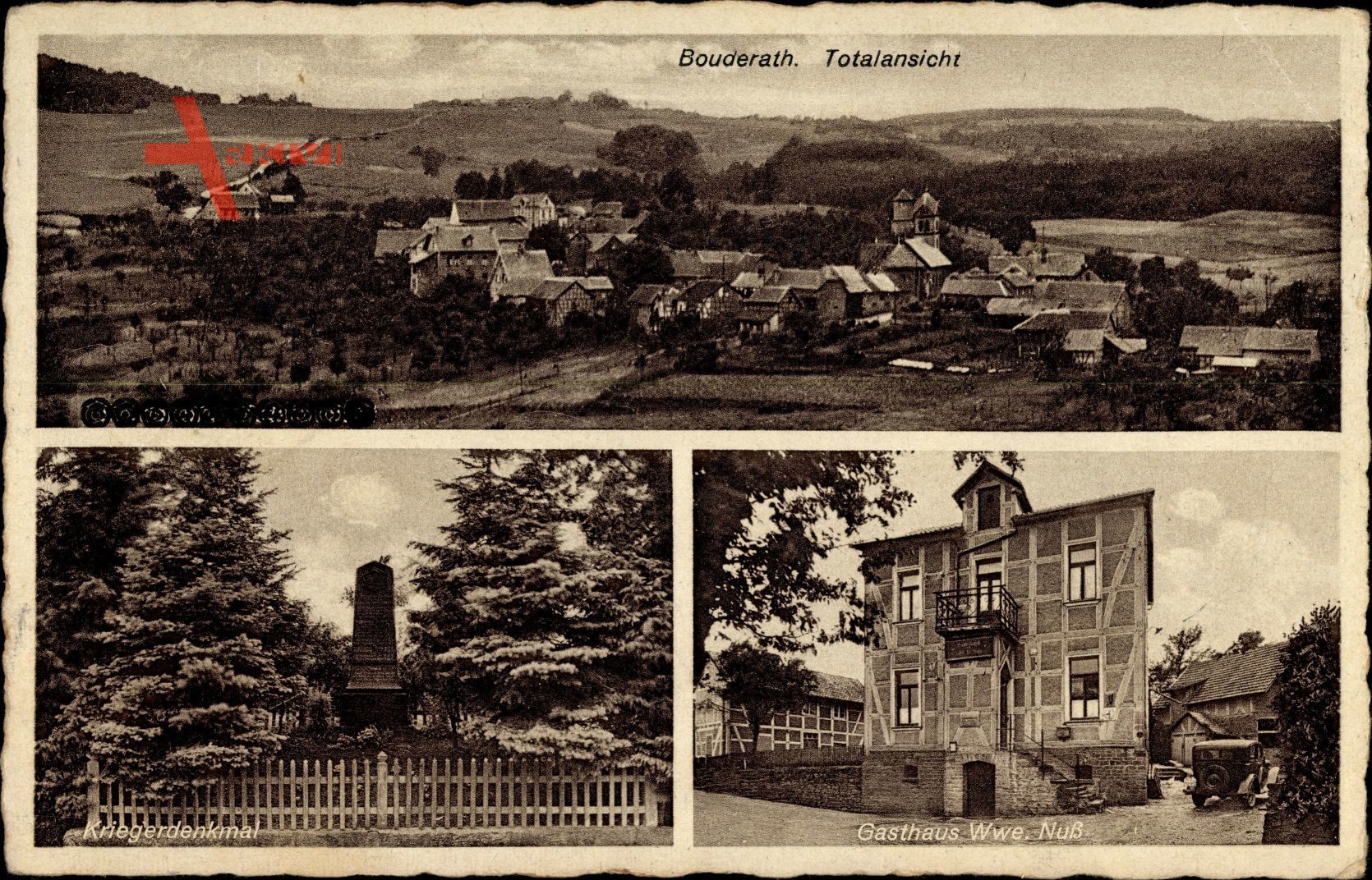Bouderath Nettersheim Eifel, Gasthaus zur Post, Wwe. Nuß, Kriegerdenkmal