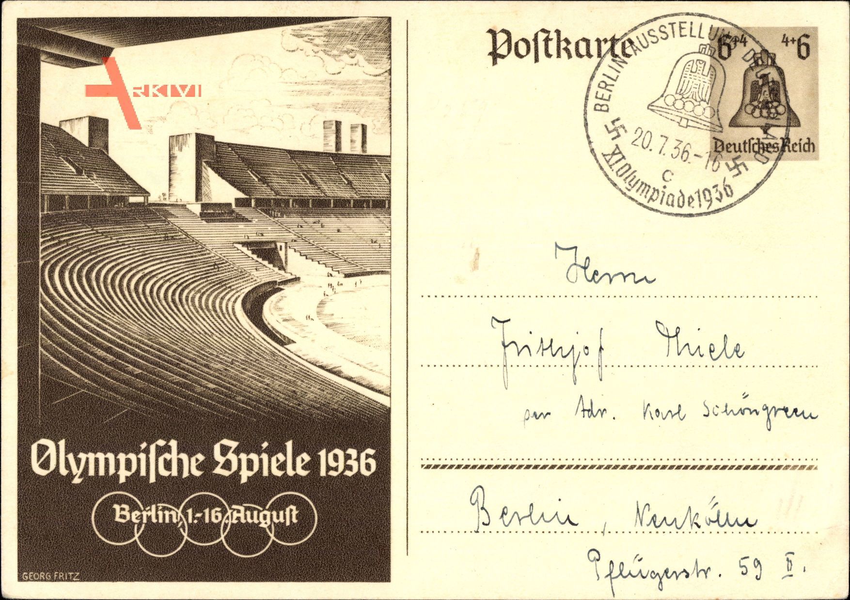 Ganzsachen Fritz, Georg, Olympische Spiele 1936, Berlin 1-16. August