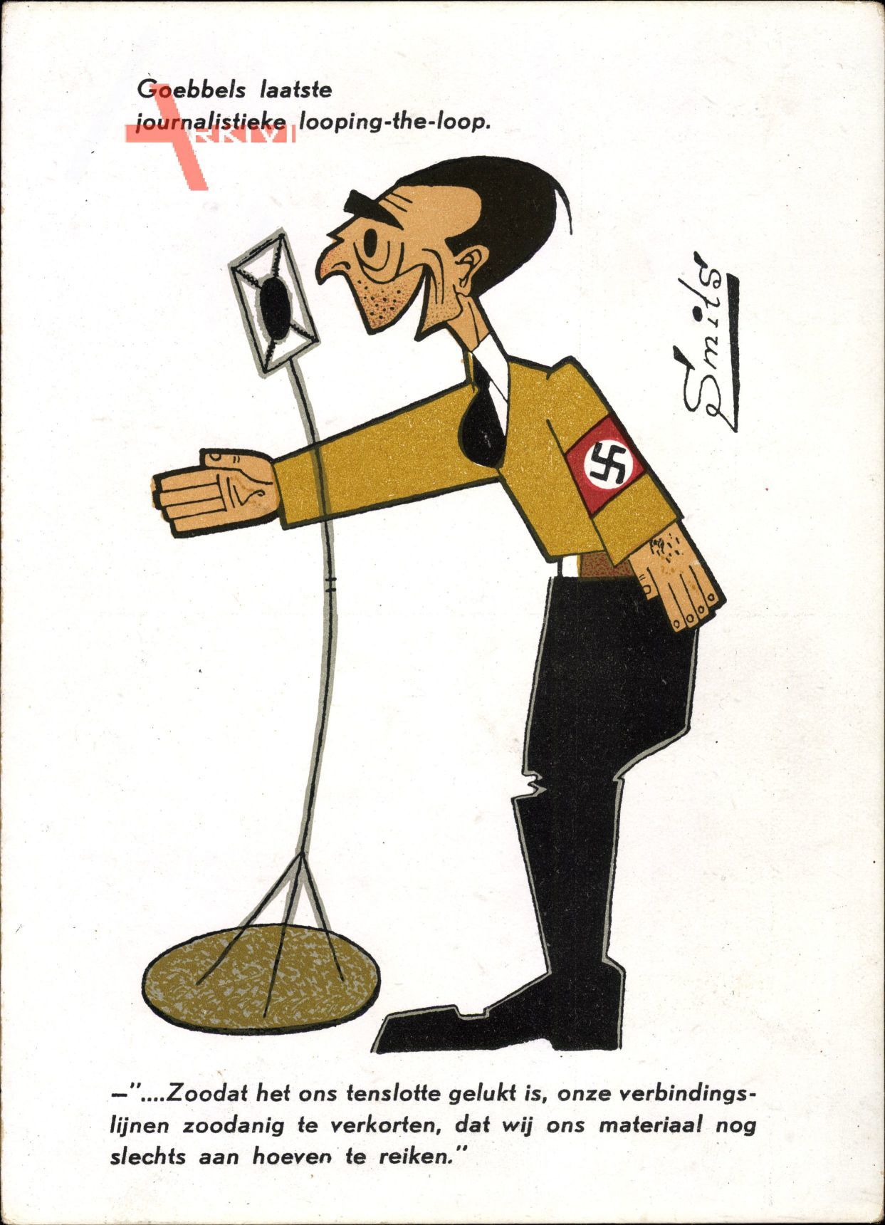 Smits, Karikatur, Reichspropagandaleiter Joseph Goebbels am Mikrofon