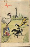 Paris, Französischer Hahn verscheucht Hitler, Eiffelturm, Deutscher Adler