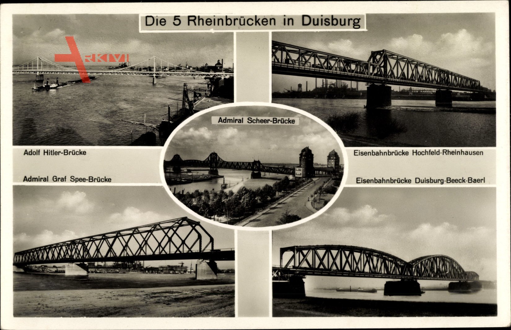 Duisburg im Ruhrgebiet, Die 5 Rheinbrücken, Scheer Brücke, Graf Spee Brücke, Eisenbahnbrücke