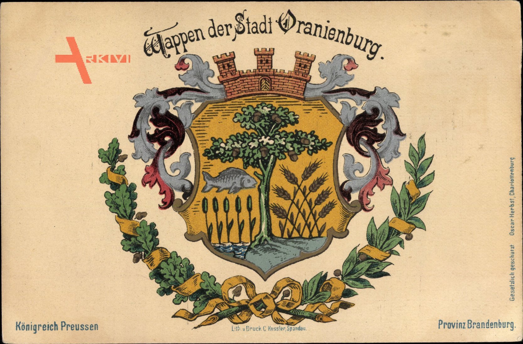 Oranienburg in Brandenburg, Stadtwappen, Eichenbaum, Fisch