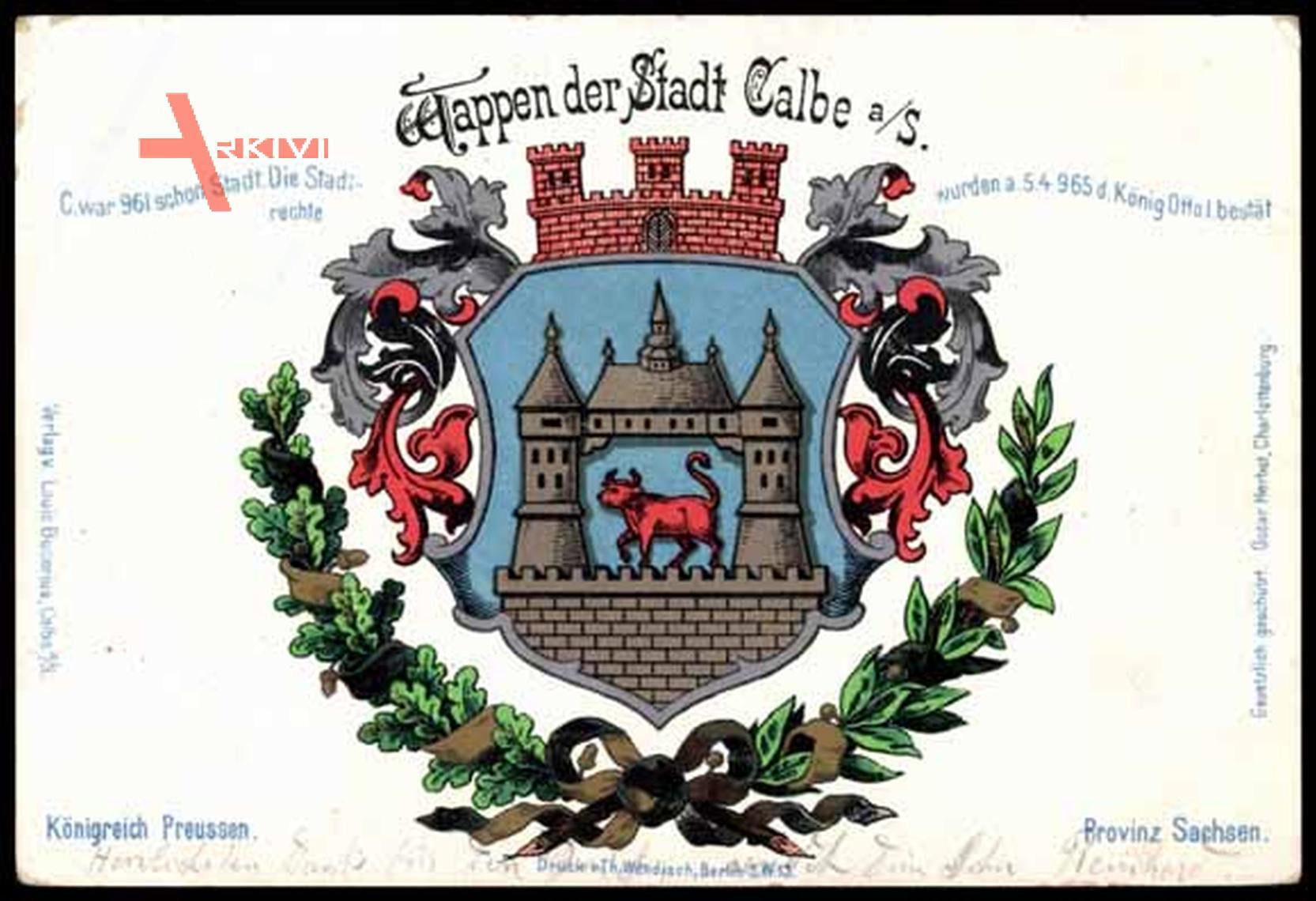 Wappen Calbe an der Saale im Salzlandkreis, Stadtwappen, 1900