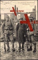 Französischer Familienvater mit deutschen Soldaten