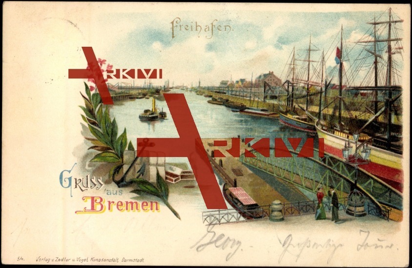Bremen, Freihafen, anlegende Schiffe, Steg
