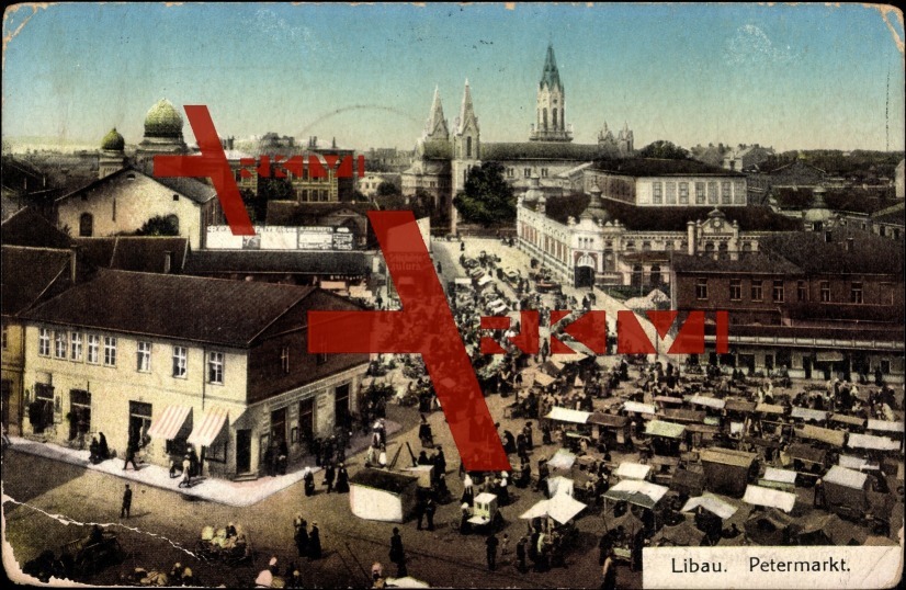 Libau Lettland, Blick auf den Petermarkt,Marktstände