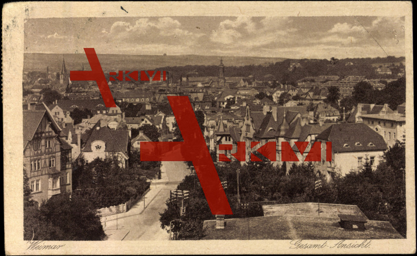 Weimar, Gesamt Ansicht der Stadt, Kirchturm, Straße