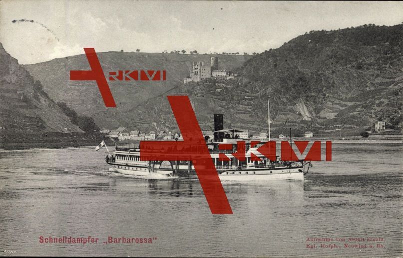 Dampfer Barbarossa auf dem Rhein, Burg, 1908