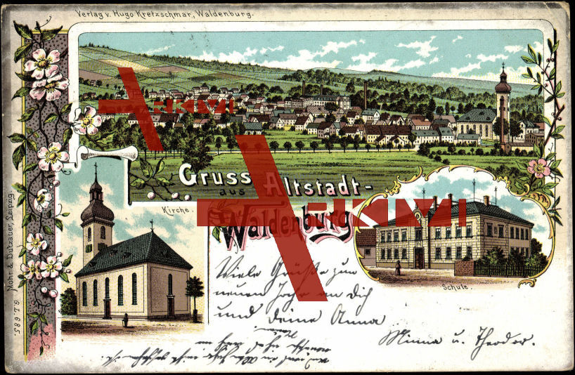 Waldenburg in Sachsen, Kirche und Schule, 1899