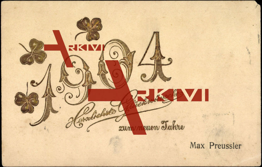 Glückwunsch Neujahr 1904, Kleeblätter
