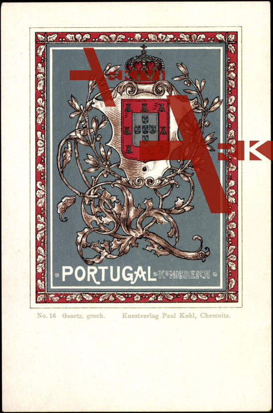 Wappen Portugal, Wappen mit Krone und Ranken