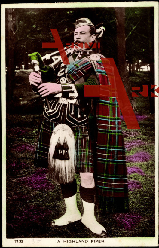 A Highland Piper, Mann in schottischem Kilt, Plaid