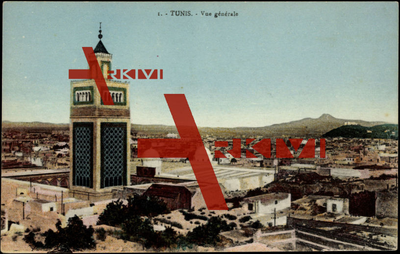 Tunis Tunesien, Vue générale, Minaret, Montagne